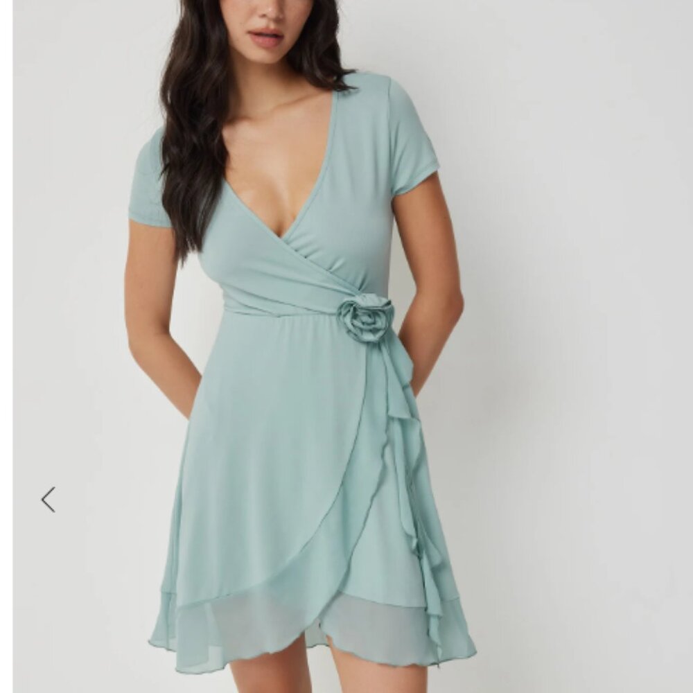 Ardène Wrap Dress with Rosette Detail